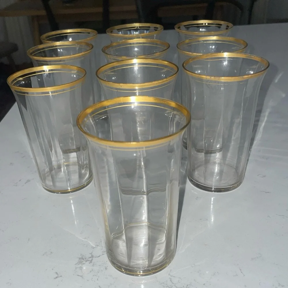 10/ Vintage Gold 3x Rim Optic Paneled MCM Juice Tumblers 4”